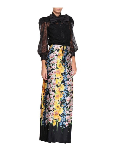 Shop Gucci Florage Satin Pleated Skirt In Multicolor