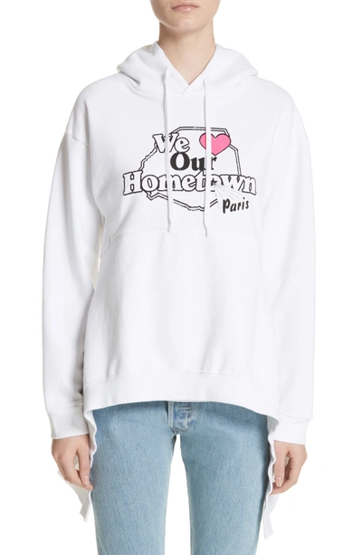 Shop Vetements Hometown Asymmetric Hem Hoodie In White