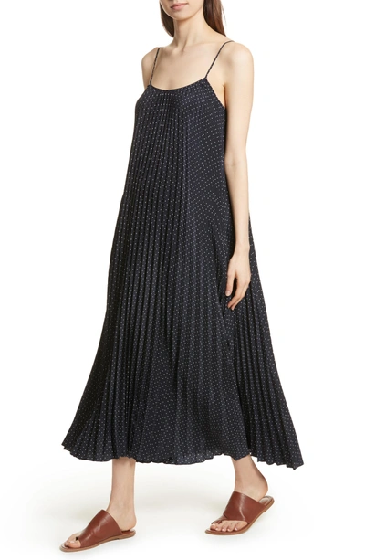 Shop Vince Polka Dot Pleated Slipdress In Coastal/ Sandstone