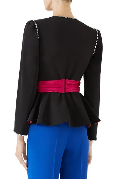 Shop Gucci Bow Detail Marocain Jacket In Black/ Raspberry Juice