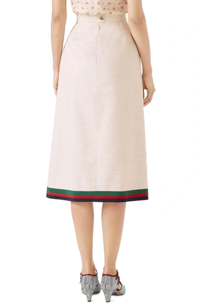 Shop Gucci Pleated Linen & Silk Skirt In Gardenia/ B/ R/ V