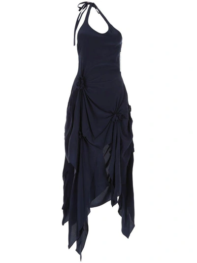 Shop Jw Anderson Asymmetric Silk Dress In Navyblu