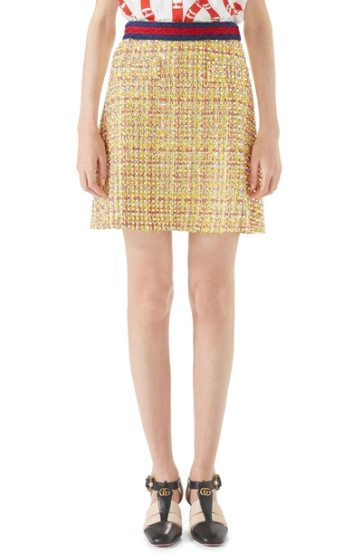 Shop Gucci Crystal Tweed A-line Skirt In Multi
