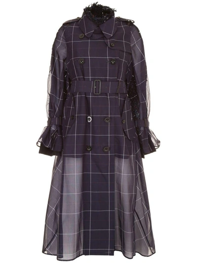 Shop Sacai Techno Cotton Trench Coat In Navy (blue)