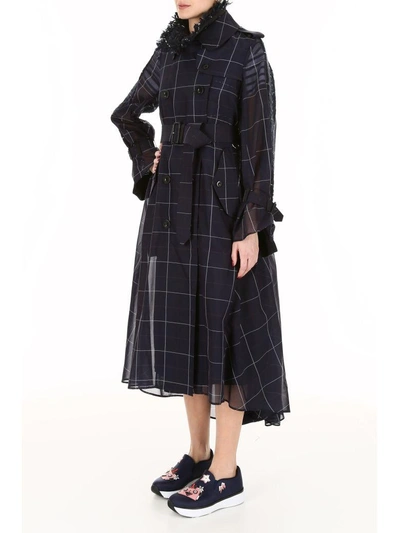 Shop Sacai Techno Cotton Trench Coat In Navy (blue)