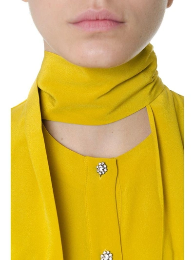 Shop Mcq By Alexander Mcqueen Mustard Silk Midi Pussy Bow Dress