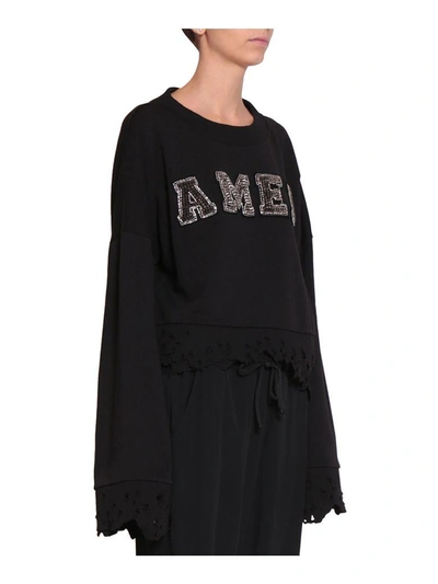 Shop Amen Logo Cropped Cotton Sweatshirt In Nero