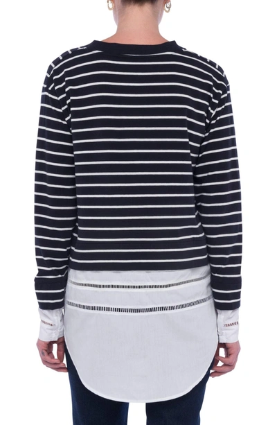 Shop French Connection Tim Tim Stripe Layer Sweater In Utility Blue/ Classic Cream