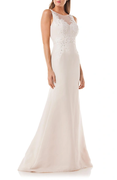 Shop Carmen Marc Valvo Infusion Lace Applique Mermaid Gown In Champ/ White