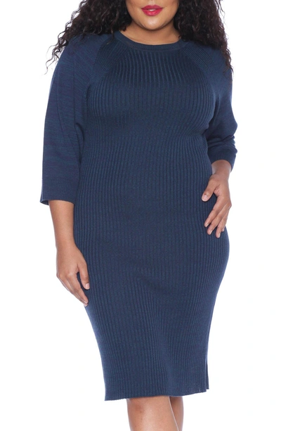 Shop Slink Jeans Ribbed Sweater Dress In Deep Blue Navy