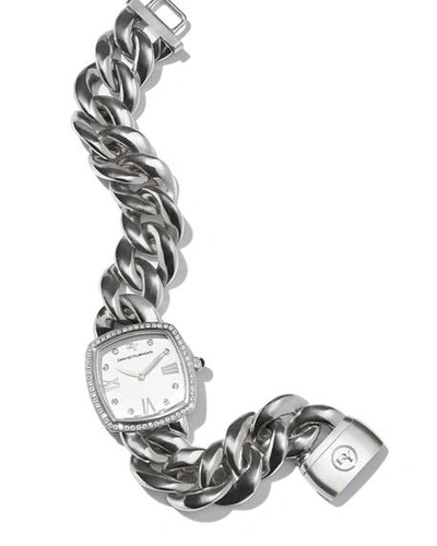 Shop David Yurman 27mm Albion Stainless Steel Quartz With Diamonds In Silver