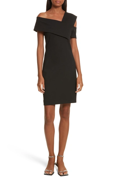 Shop Helmut Lang Asymmetrical Off The Shoulder Scuba Dress In Black