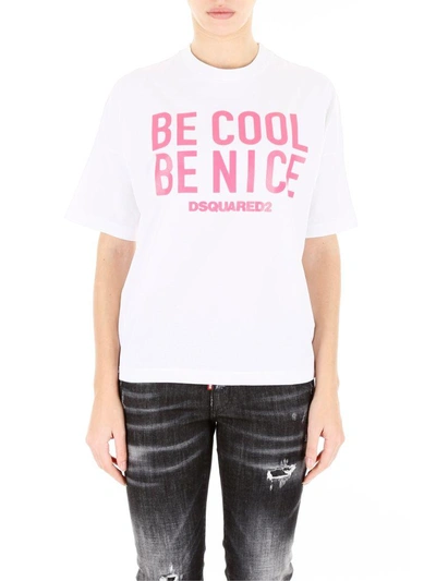 Shop Dsquared2 Be Cool Be Nice T-shirt In White Pinkbianco