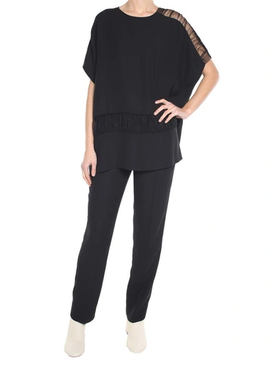Shop Maison Margiela Draped Tulle-trimmed Crepe Top In Nero