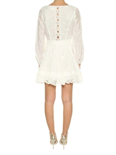 Shop Zimmermann Broderie Dress In Bianco