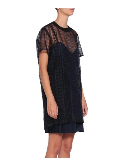 Shop Sacai Lace Trimmed Pleated Cotton Dress In Blu