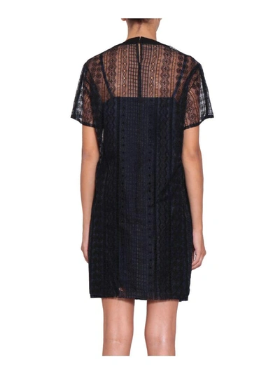 Shop Sacai Lace Trimmed Pleated Cotton Dress In Blu