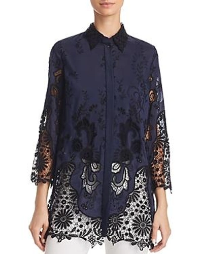 Shop Elie Tahari Clark Embroidered Lace Blouse In Meridian/black