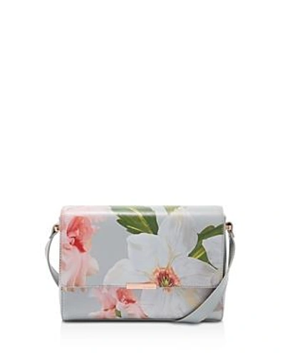 Shop Ted Baker Prim Chatsworth Bloom Crossbody In Mid Gray/rose Gold