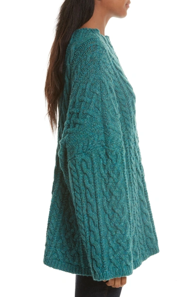 Shop Milly Oversize Fisherman Cable-knit Sweater In Lagoon