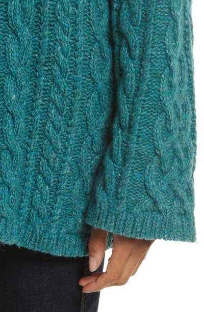Shop Milly Oversize Fisherman Cable-knit Sweater In Lagoon