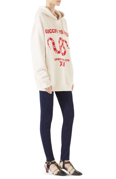 Shop Gucci Fy Yourself Snake Print Hooded Sweatshirt In Ivory/ Red