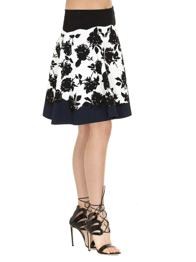 Shop Alexander Mcqueen Border Rose Skirt In Ivory-black-navy