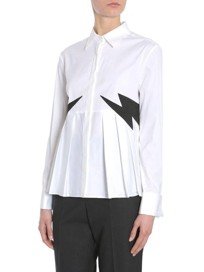 Shop Neil Barrett Pleated Shirt With Velvet Thunderbolts In Nero