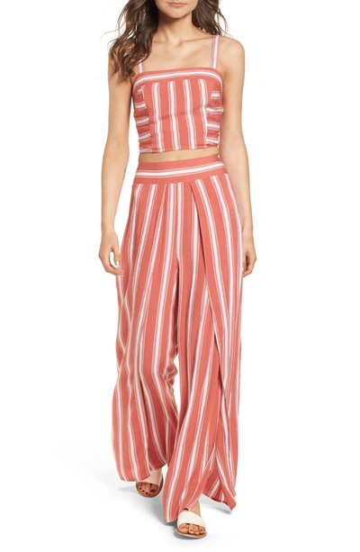 Shop Band Of Gypsies Stripe Smocked Crop Top In Dusty Coral/ Ivory