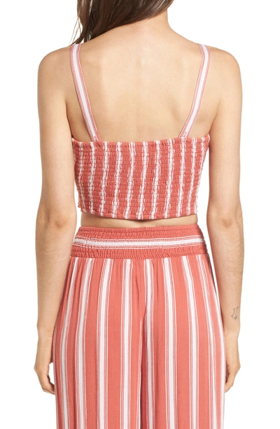 Shop Band Of Gypsies Stripe Smocked Crop Top In Dusty Coral/ Ivory