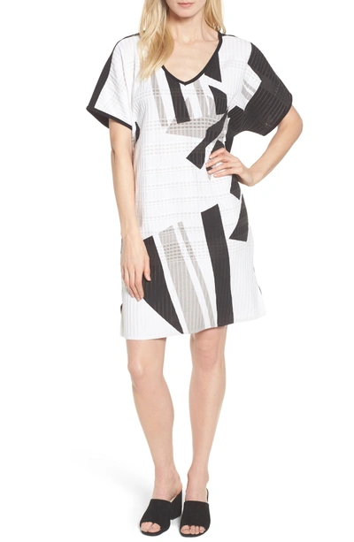 Shop Ming Wang Geometric Jacquard Tunic Dress In White/ Almond Beige/ Black