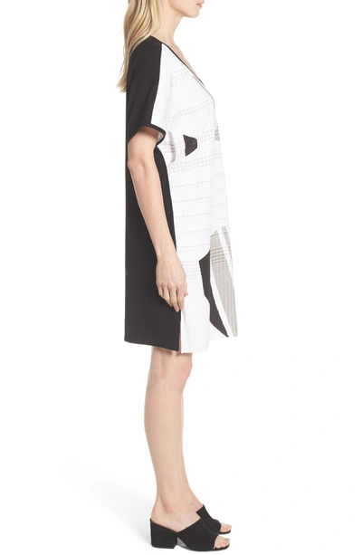 Shop Ming Wang Geometric Jacquard Tunic Dress In White/ Almond Beige/ Black