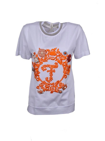 Shop Fendi Embroidered T-shirt In Multicolour