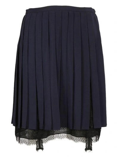 Shop Versace Pleated Mini Skirt In Navy