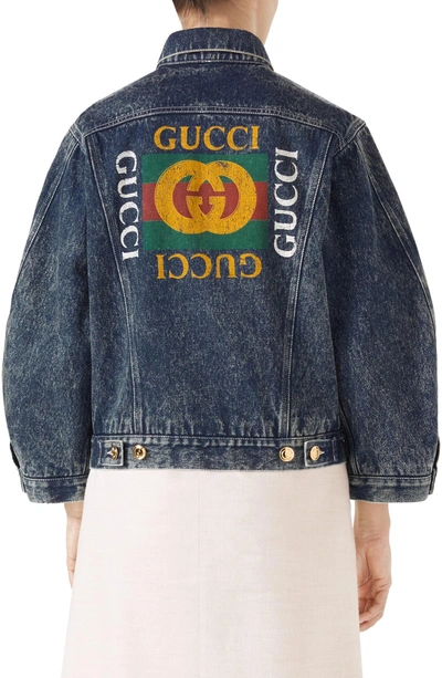 Shop Gucci Spiritismo Logo Denim Jacket In Blue/ Multicolor