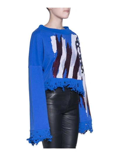 Shop Amen Flag Cropped Cotton Sweatshirt In Blu
