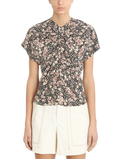 Shop Isabel Marant Baga Flowers Silk Blouse In Black