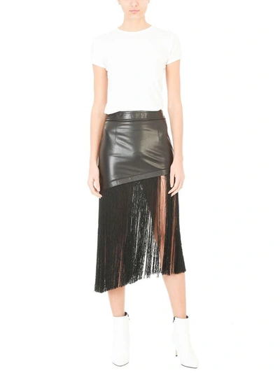 Shop Helmut Lang Fringe Hem Leather Skirt In Black