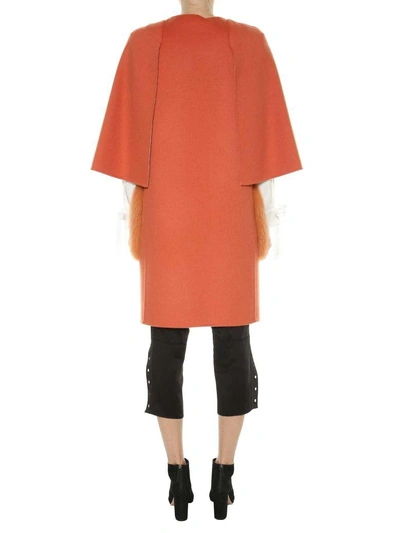 Shop Fendi Double Wool Coat With Fur Pockets In Arancio