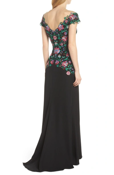 Shop Tadashi Shoji Embroidered Illusion Gown In Black Dahlia