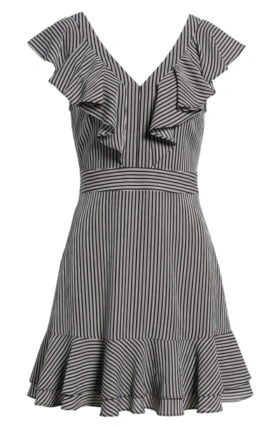 Shop Joa Ruffle Fit & Flare Minidress In Black Stripe