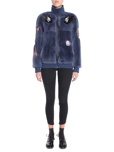 Shop Mr & Mrs Italy Fur Bomber Jacket In Blu