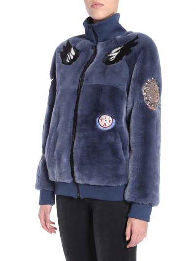 Shop Mr & Mrs Italy Fur Bomber Jacket In Blu