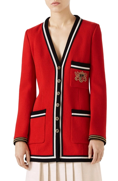 Shop Gucci Wool Sable Long Jacket In Renaissance Red/ Multicolor