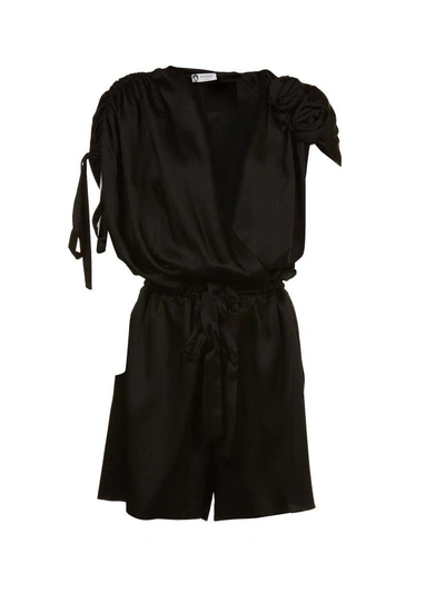 Shop Lanvin Paris Flower Appliqué Jumpsuit In Nero