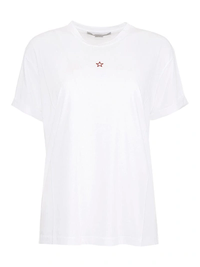 Shop Stella Mccartney Embroidered T-shirt In Pure White Blackbianco