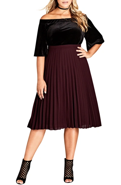 Shop City Chic Sheer Pleat Skirt In Ox Blood