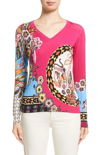 Shop Etro Animal Jungle Stretch Silk Sweater In Pink