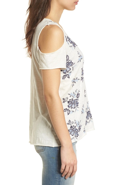 Shop Lucky Brand Floral Embroidered Cold Shoulder Top In Blue Multi