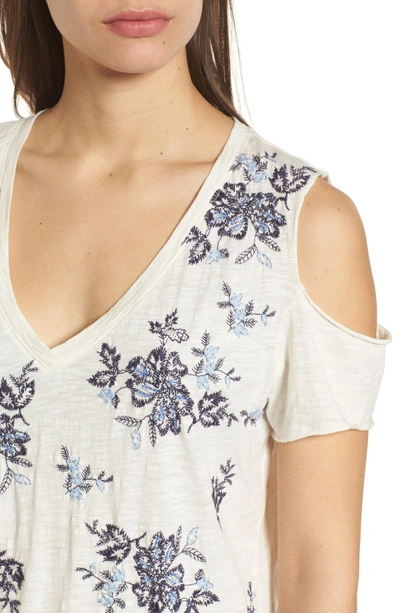 Shop Lucky Brand Floral Embroidered Cold Shoulder Top In Blue Multi
